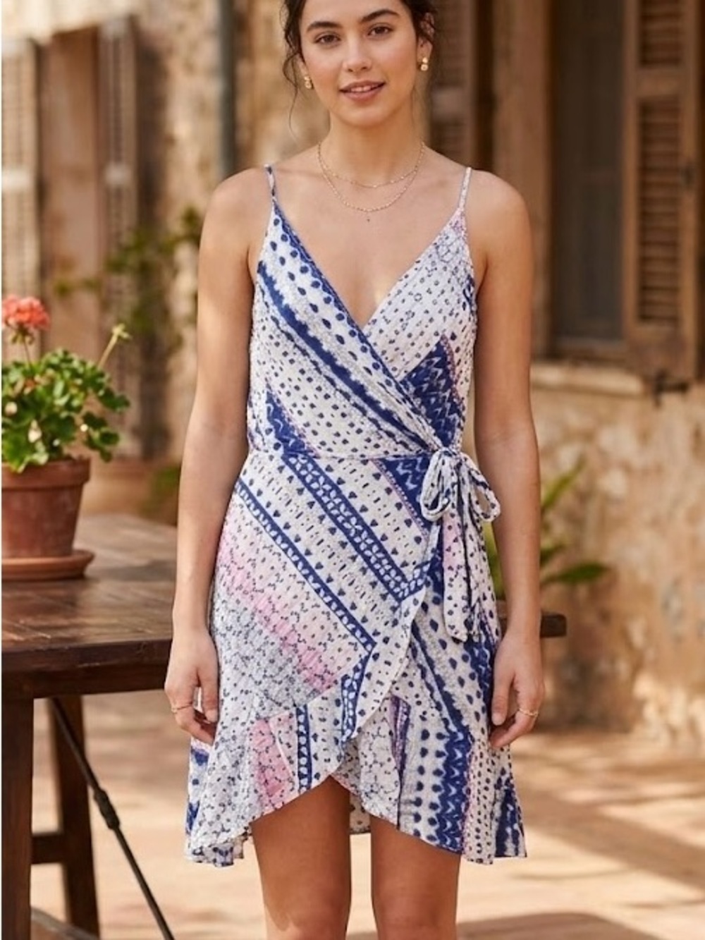 Ocean Drive Boho Ikat Wrap Dress Strappy Back Festival Beach Breezy Coastal Chic